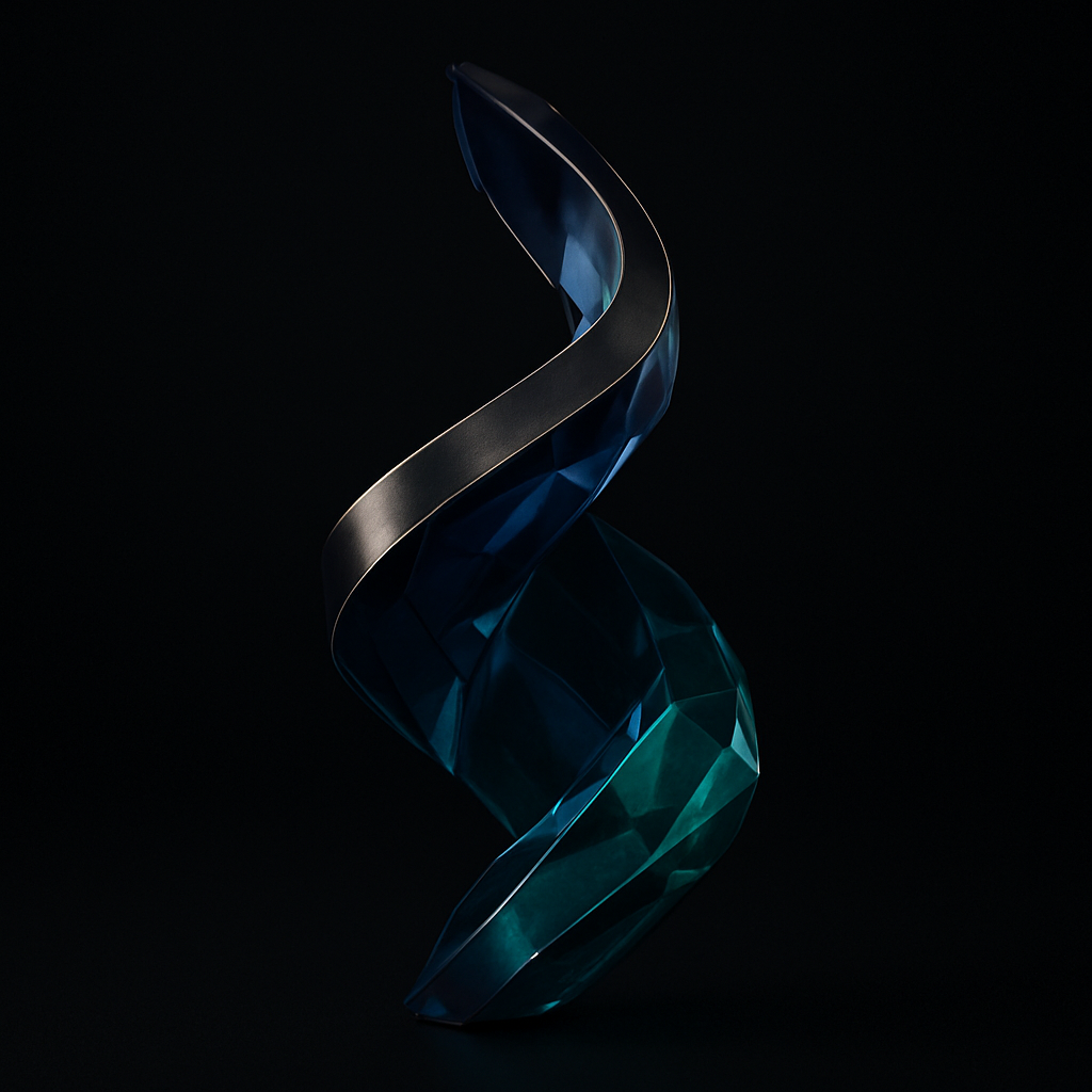 Abstract sculptural geometric form in sapphire blue and emerald green